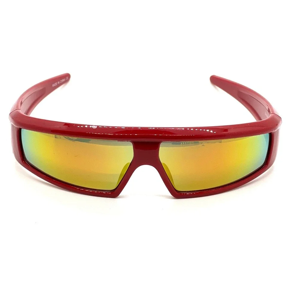 Red Mirrored Lens Shield Sunglasses Futuristic Sporty Fashion Trendy Sun Glasses